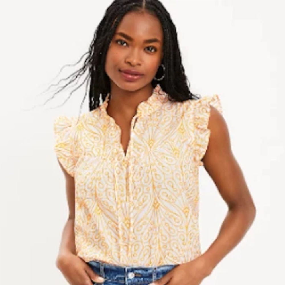 LOFT Women's White and Yellow Blouse